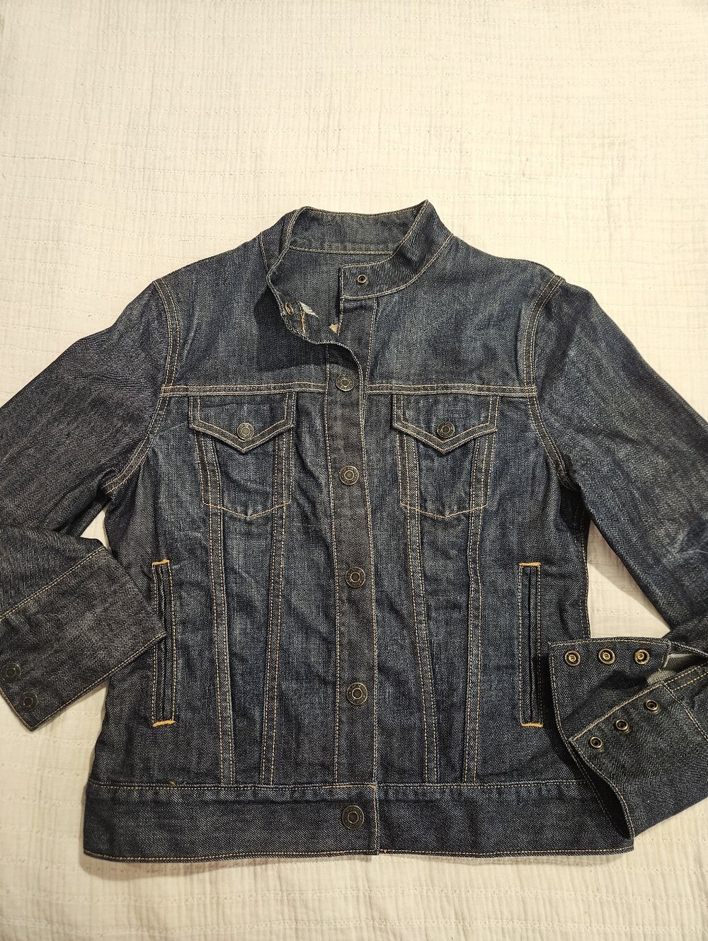 Vintage Gap Rigid Denim Jean Jacket w/Mandarin Collar sz M Y2K Holiday 2003